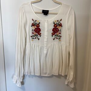 LIV LOS ANGELES breathable floral embroidered  long sleeve blouse cottage core